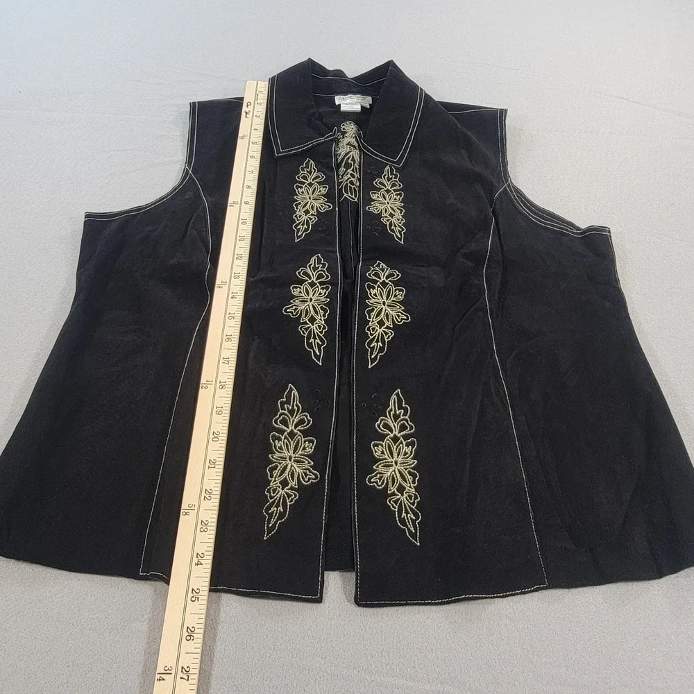 Coldwater Creek Vest Embroidered Suede Leather Black Western Boho Women's 1X